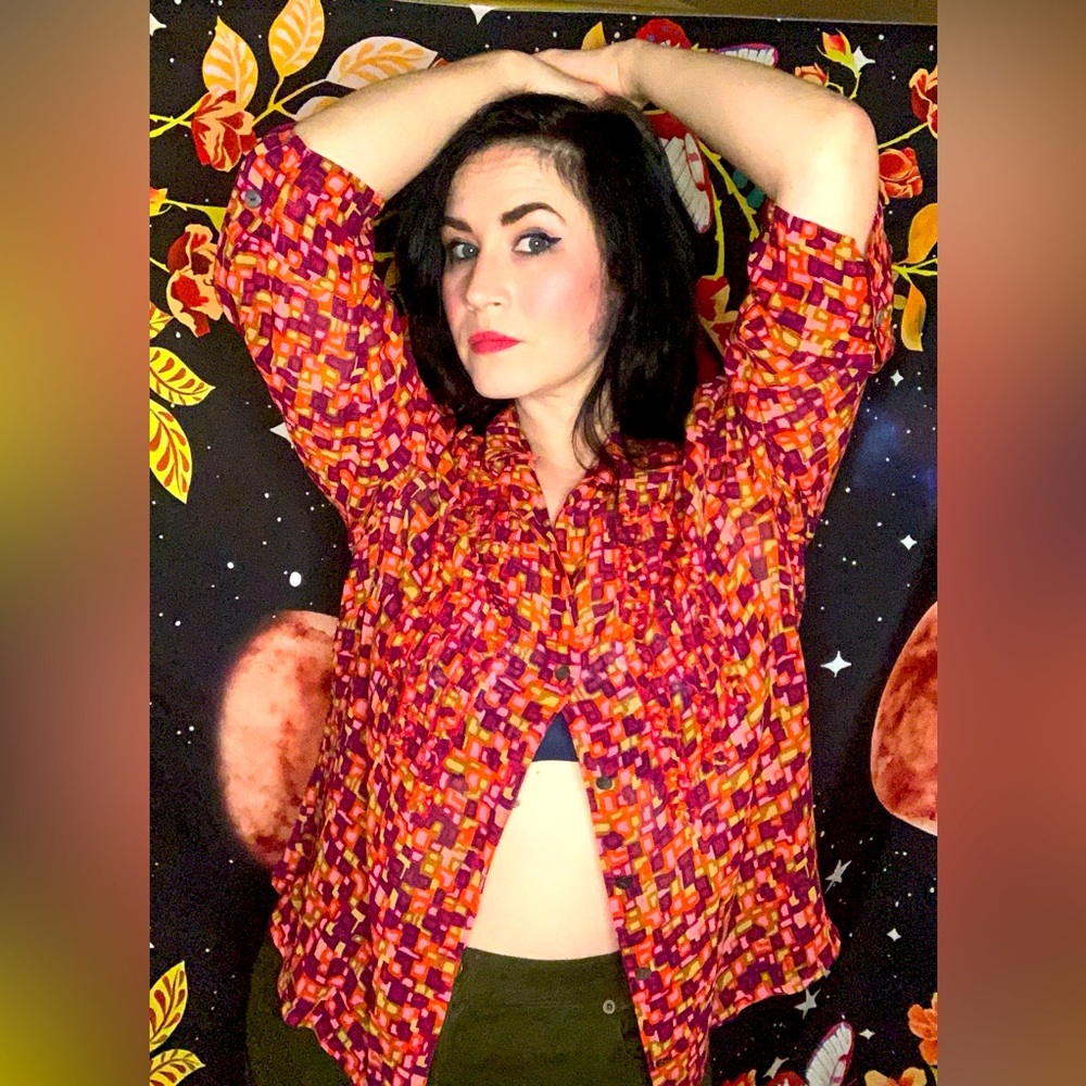Vibrant 100% Silk Vintage Blouse